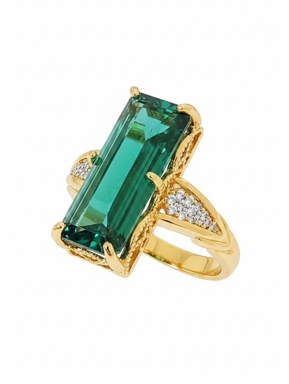 Nwt Sassified  Ring with Emerald Green Rectangular Center Stone and Pavé Accents